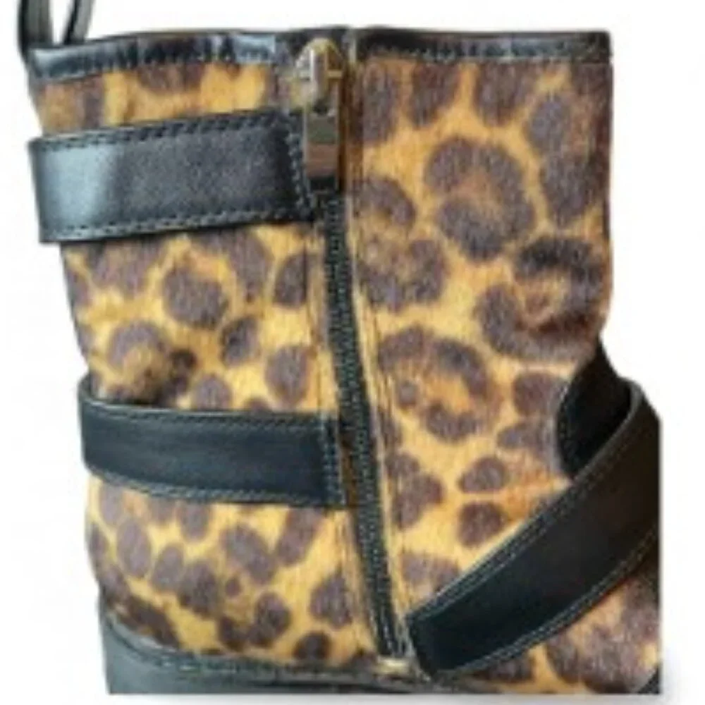 NINE WEST WOMEN'S ARRIA LEOPARD FAUX FUR MOTO BOOTS SIZE 10M - Picture 5 of 10